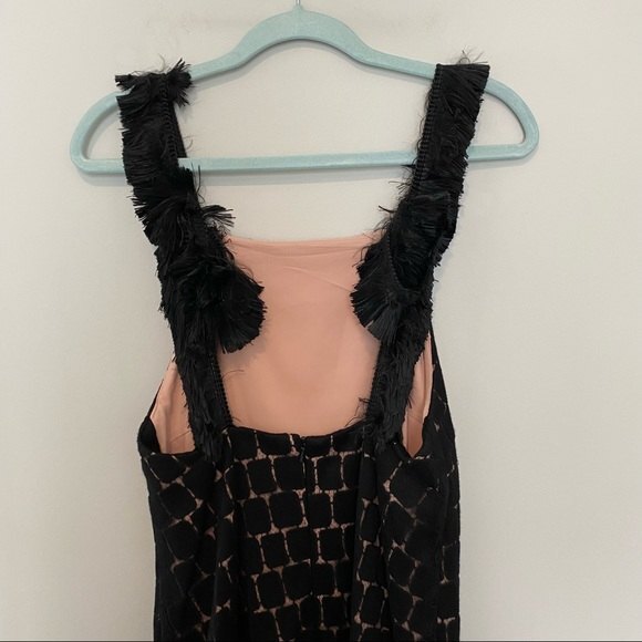 Alexis Dress Jasmine Black Tan Fringe Trim Low Back Sleeveless Mini Cocktail - Picture 4 of 9